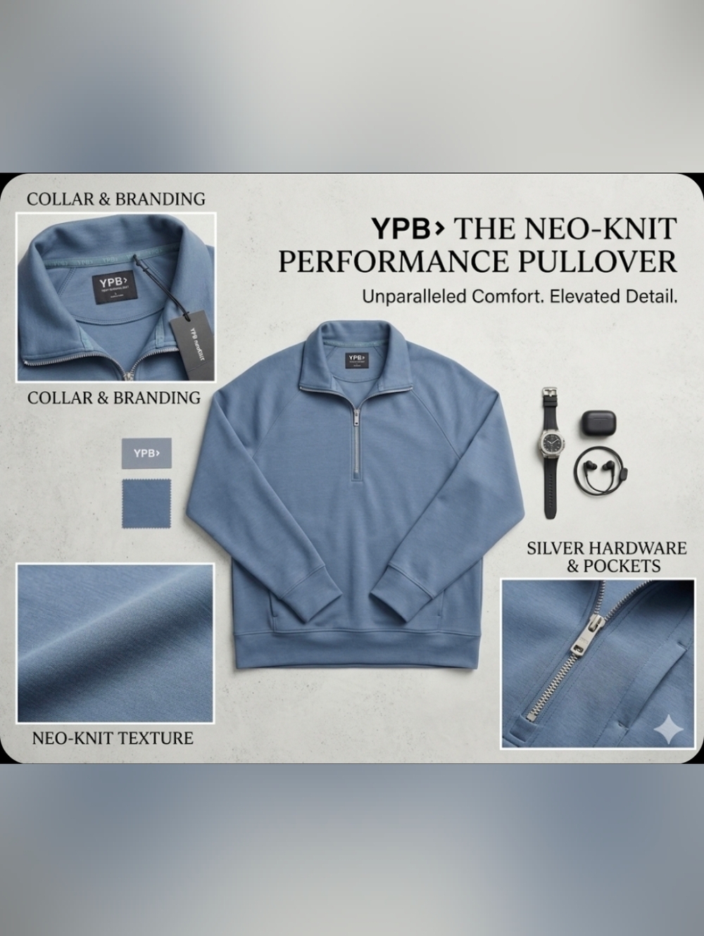 YPB Your Personal Best NeoKnit Half-Zip Pullover - Slate Blue